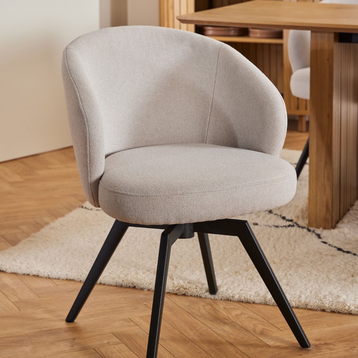 Darlene Dining Chair With Armrest And Swivel in Beige - Price Crash Furniture