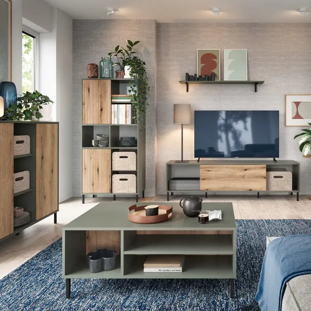 Darwin Sideboard 1 Door in Green/Oak - Price Crash Furniture