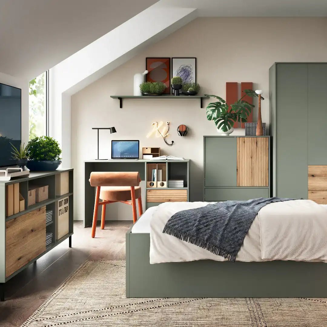 Darwin Sideboard 1 Door in Green/Oak - Price Crash Furniture
