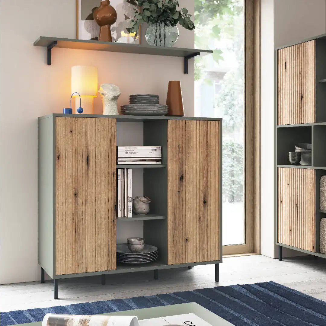 Darwin Sideboard 2 Door in Green/Oak - Price Crash Furniture