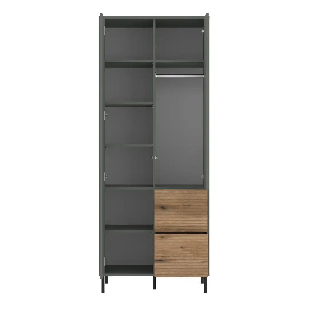 Darwin Wardrobe 2 Door 2 Drawer in Green/Oak - Price Crash Furniture