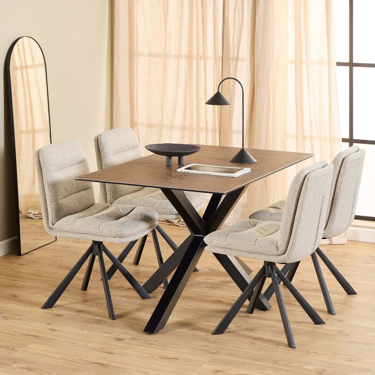 Dean Beige Swivel Dining Chair Set Of 2 - Price Crash Furniture