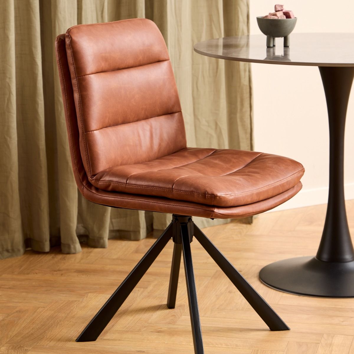 Dean Brandy PU Swivel Dining Chair Set Of 2 - Price Crash Furniture