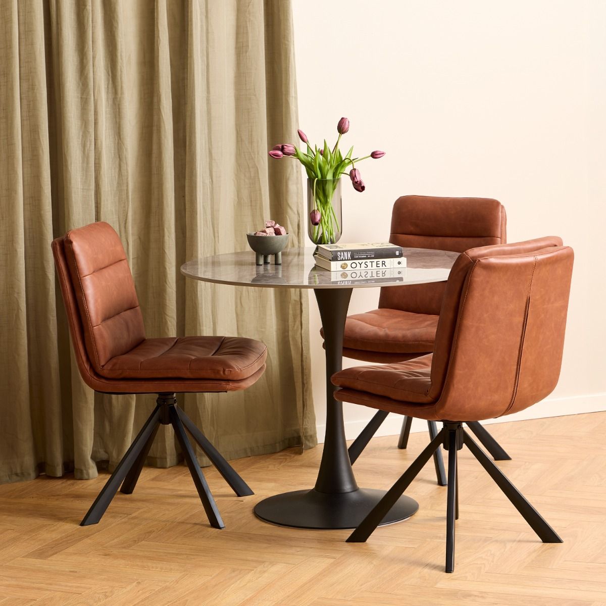 Dean Brandy PU Swivel Dining Chair Set Of 2 - Price Crash Furniture