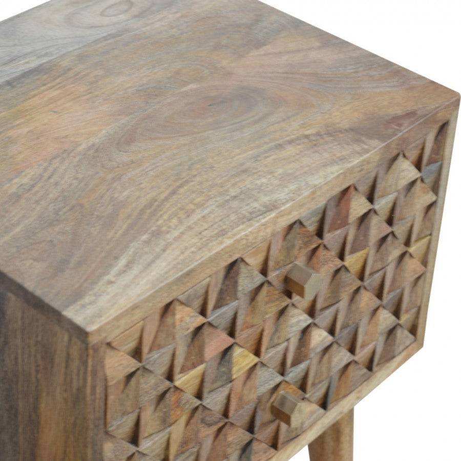 Diamond Carved Bedside With 2 Drawers - Price Crash Furniture