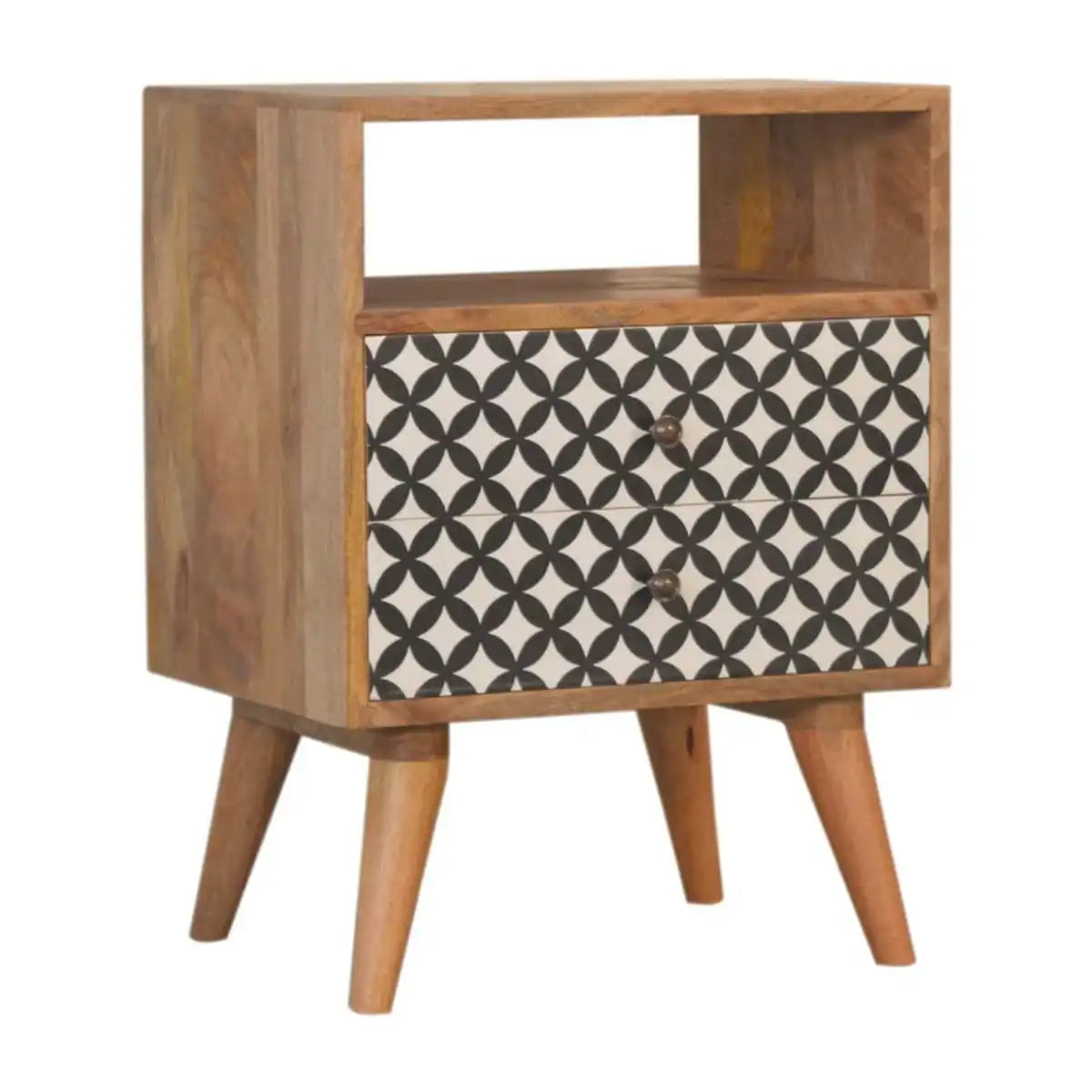 Diamond Screen Printed Bedside Table with Open Slot - Price Crash Furniture
