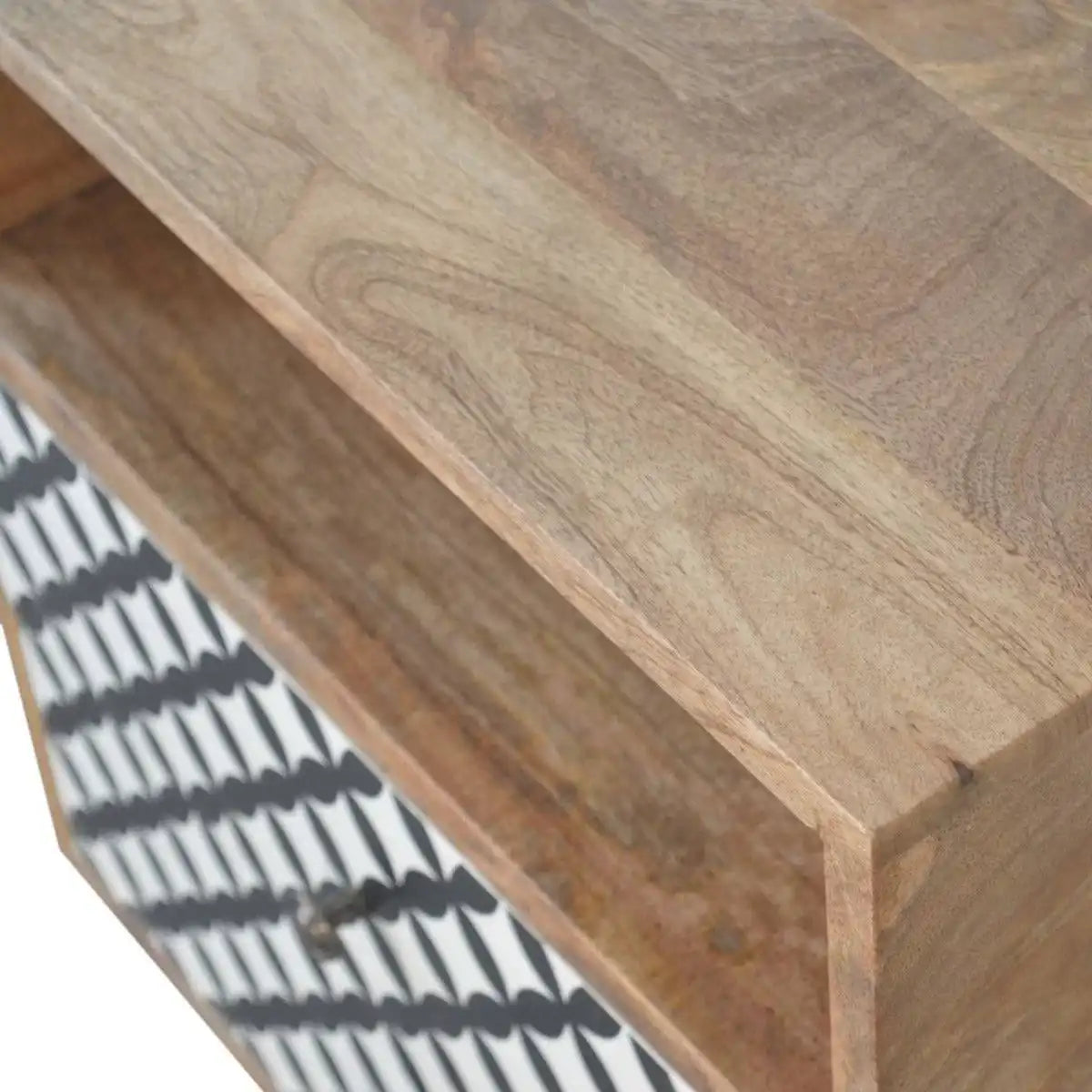 Diamond Screen Printed Bedside Table with Open Slot - Price Crash Furniture