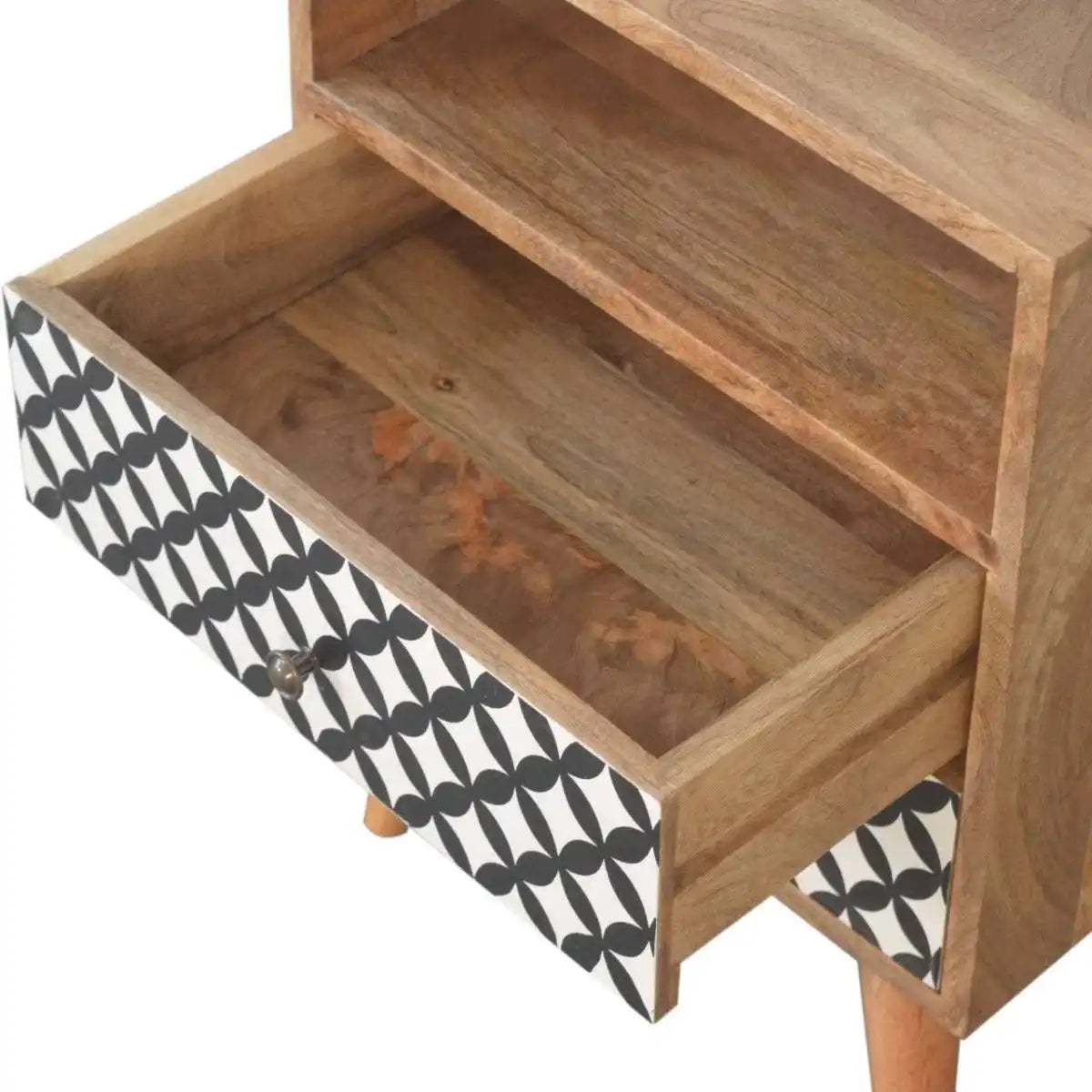 Diamond Screen Printed Bedside Table with Open Slot - Price Crash Furniture