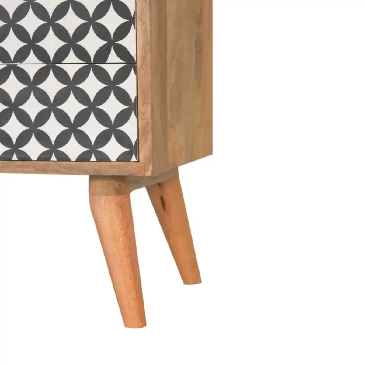 Diamond Screen Printed Bedside Table with Open Slot - Price Crash Furniture