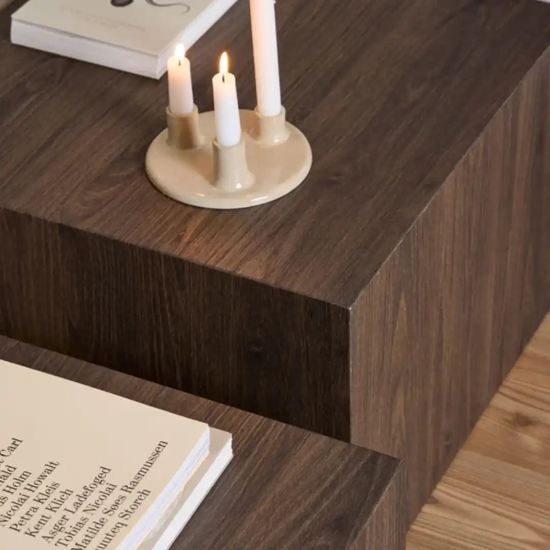Dice Square Coffee Table Set in Smoked Ash - Price Crash Furniture