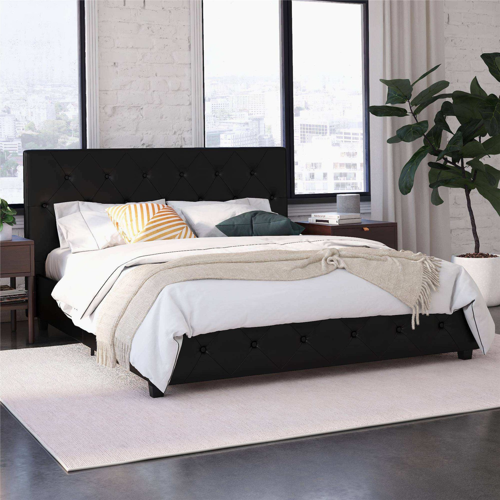 Dakota Upholstered Bed Black PU Double UK - Price Crash Furniture