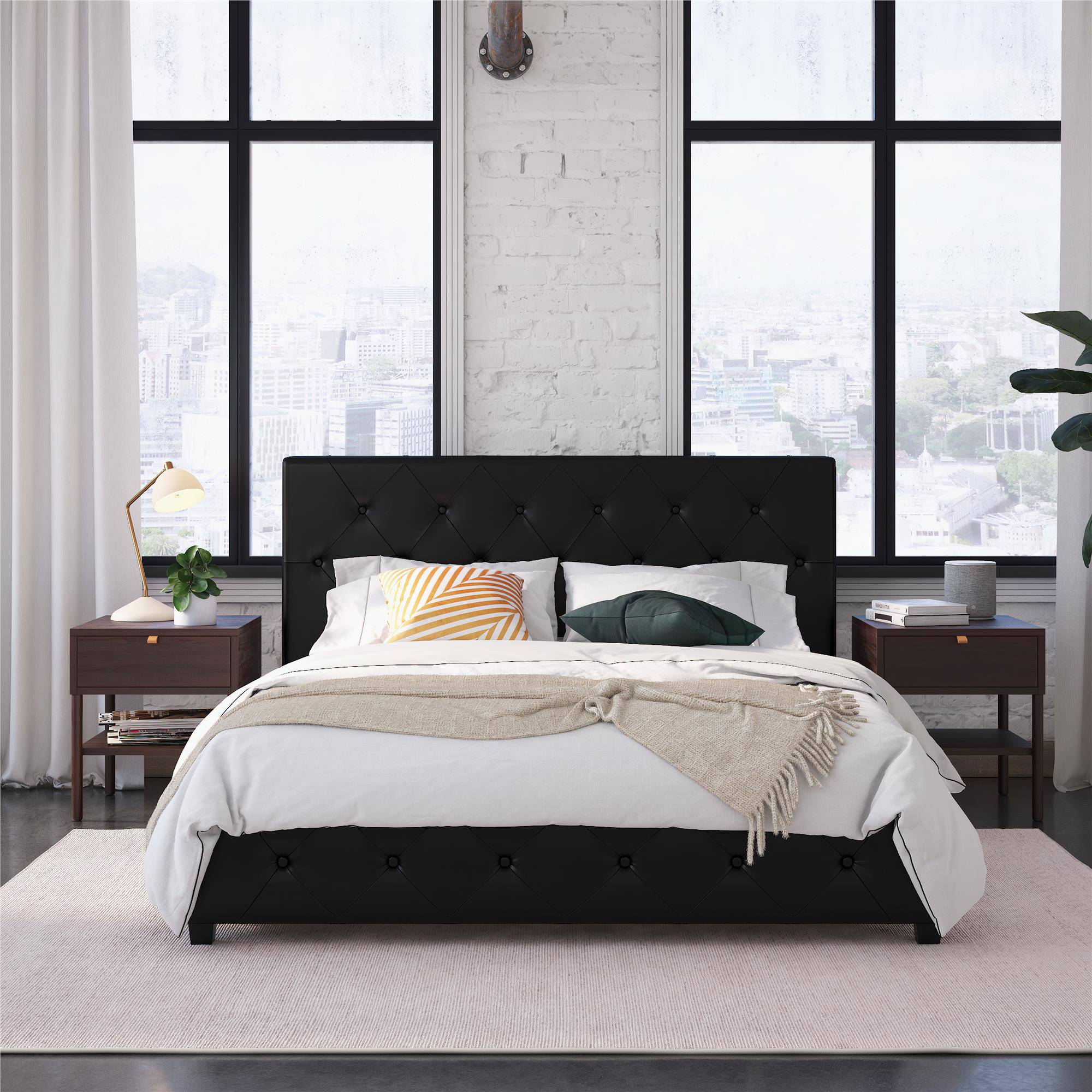 Dakota Upholstered Bed Black PU Double UK - Price Crash Furniture