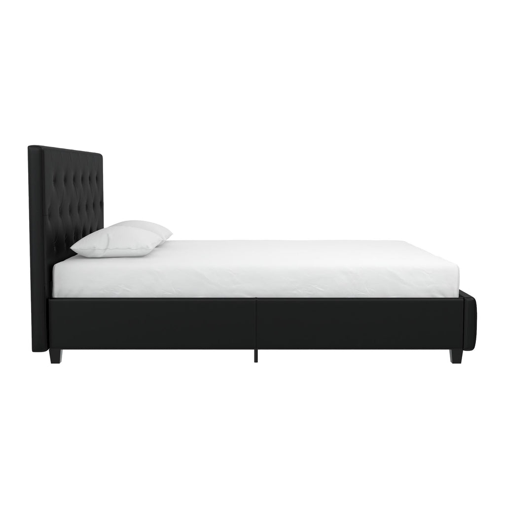 Dakota Upholstered Bed Black PU King UK - Price Crash Furniture