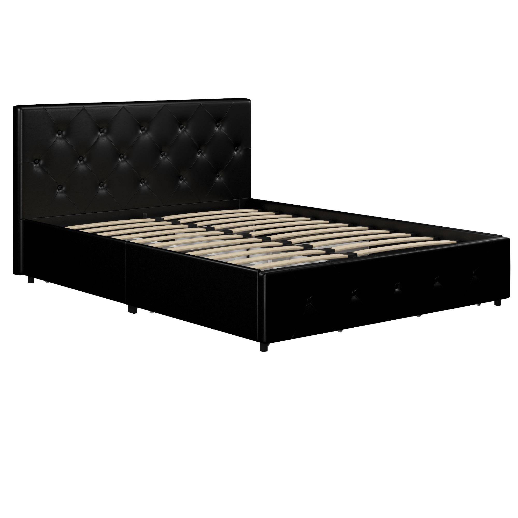 Dakota Upholstered Bed Black PU UK Double Bed with Storage - Price Crash Furniture