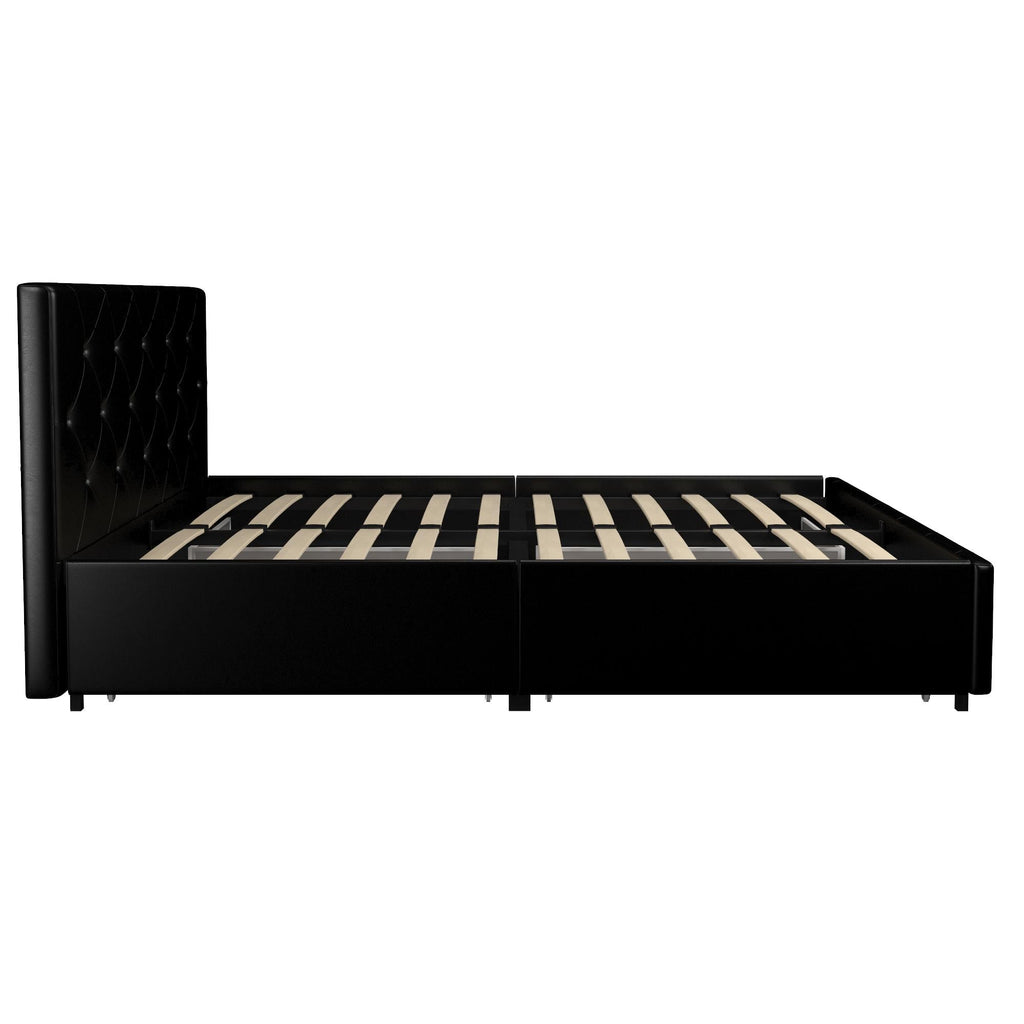 Dakota Upholstered Bed Black PU UK Double Bed with Storage - Price Crash Furniture