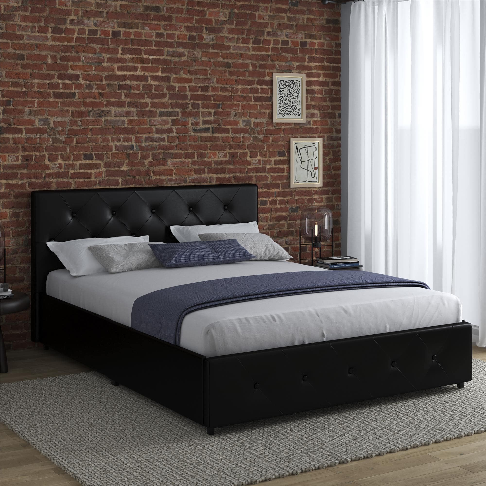 Dakota Upholstered Bed Black PU UK Double Bed with Storage - Price Crash Furniture