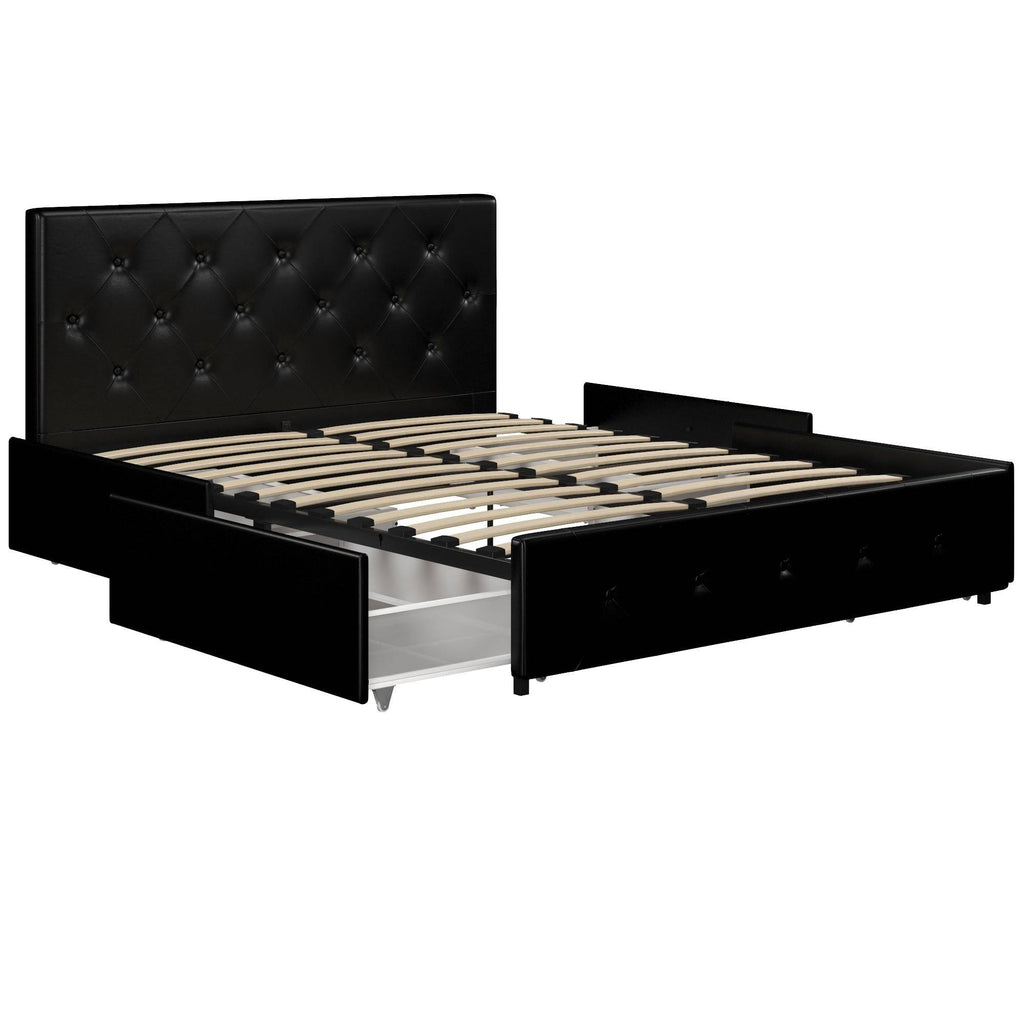 Dakota Upholstered Bed Black PU UK King Size Bed with Storage - Price Crash Furniture