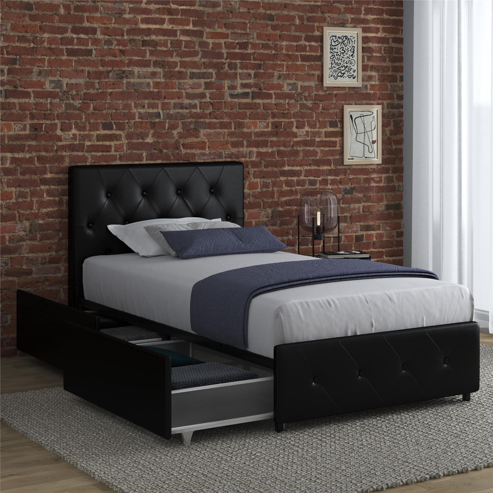 Dakota Upholstered Bed Black PU UK Single Bed with Storage - Price Crash Furniture