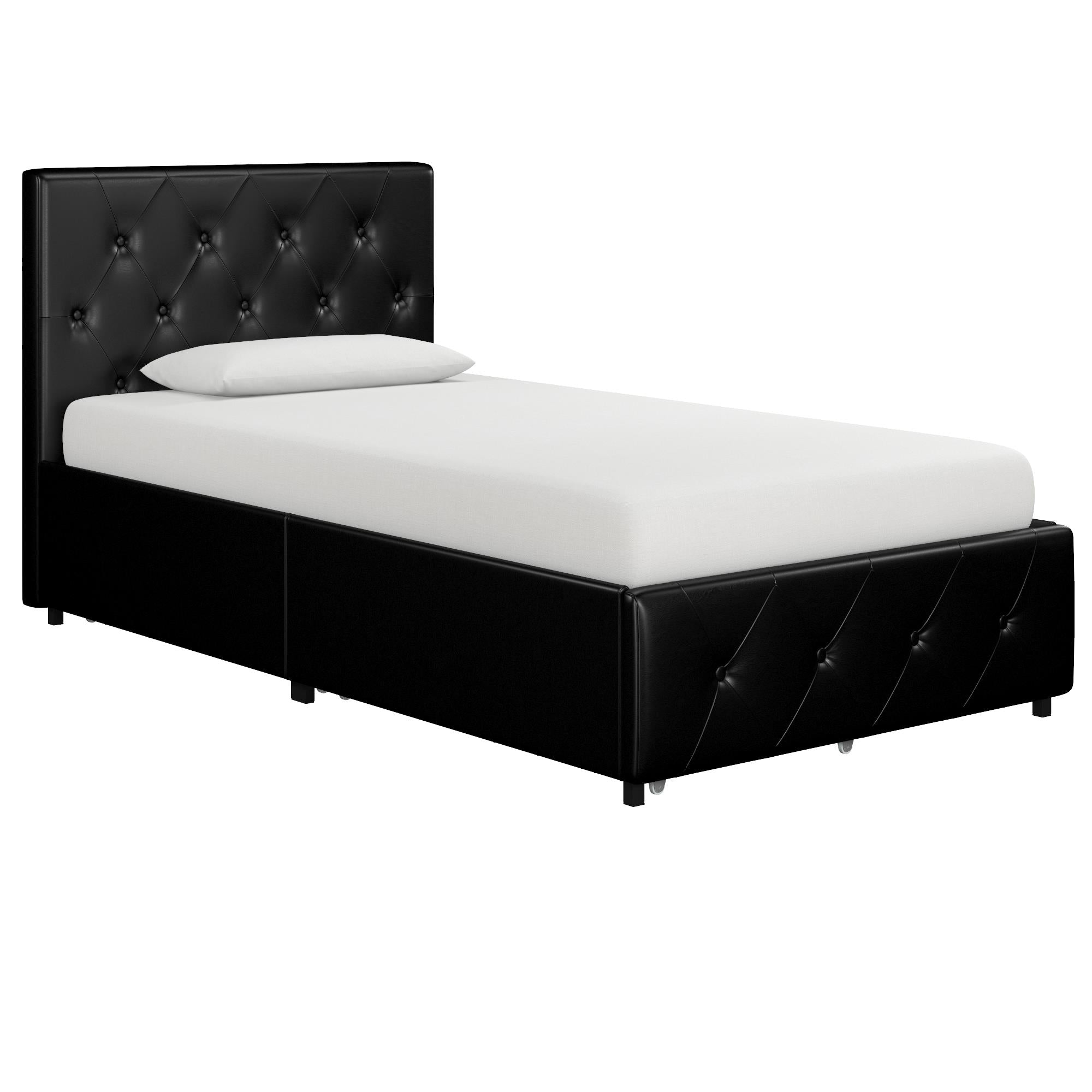 Dakota Upholstered Bed Black PU UK Single Bed with Storage - Price Crash Furniture