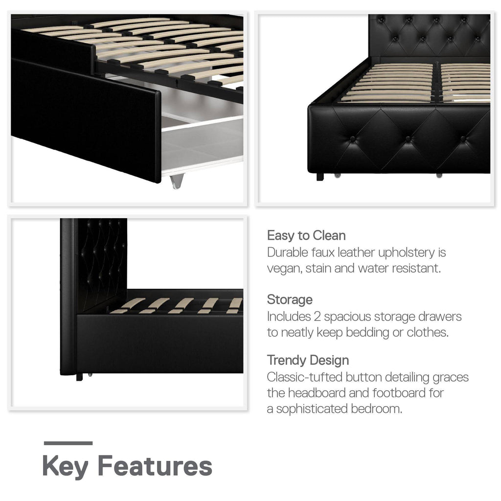Dakota Upholstered Bed Black PU UK Single Bed with Storage - Price Crash Furniture