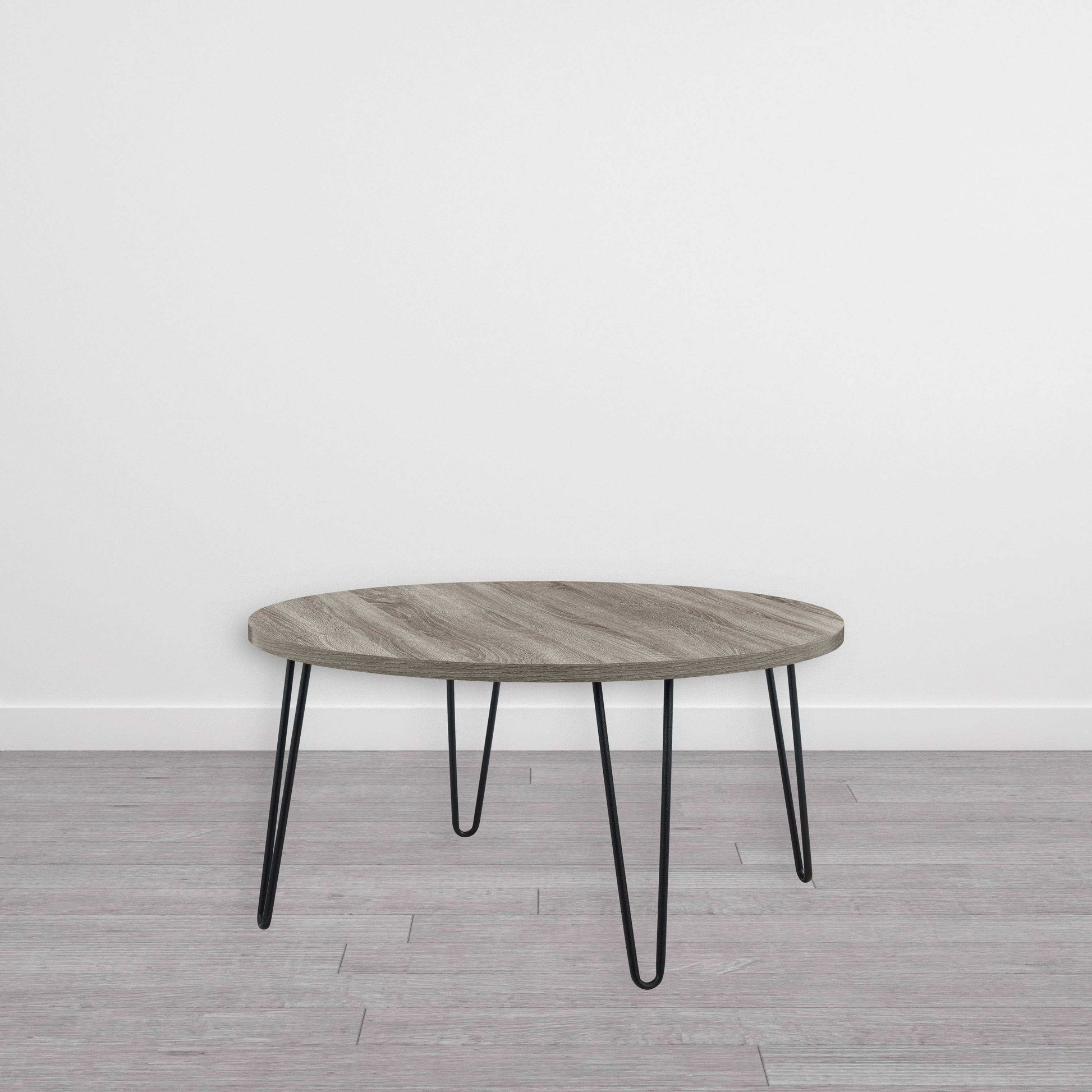 OWEN RETRO ROUND COFFEE TABLE DISTRESSED GREY OAK - Price Crash Furniture