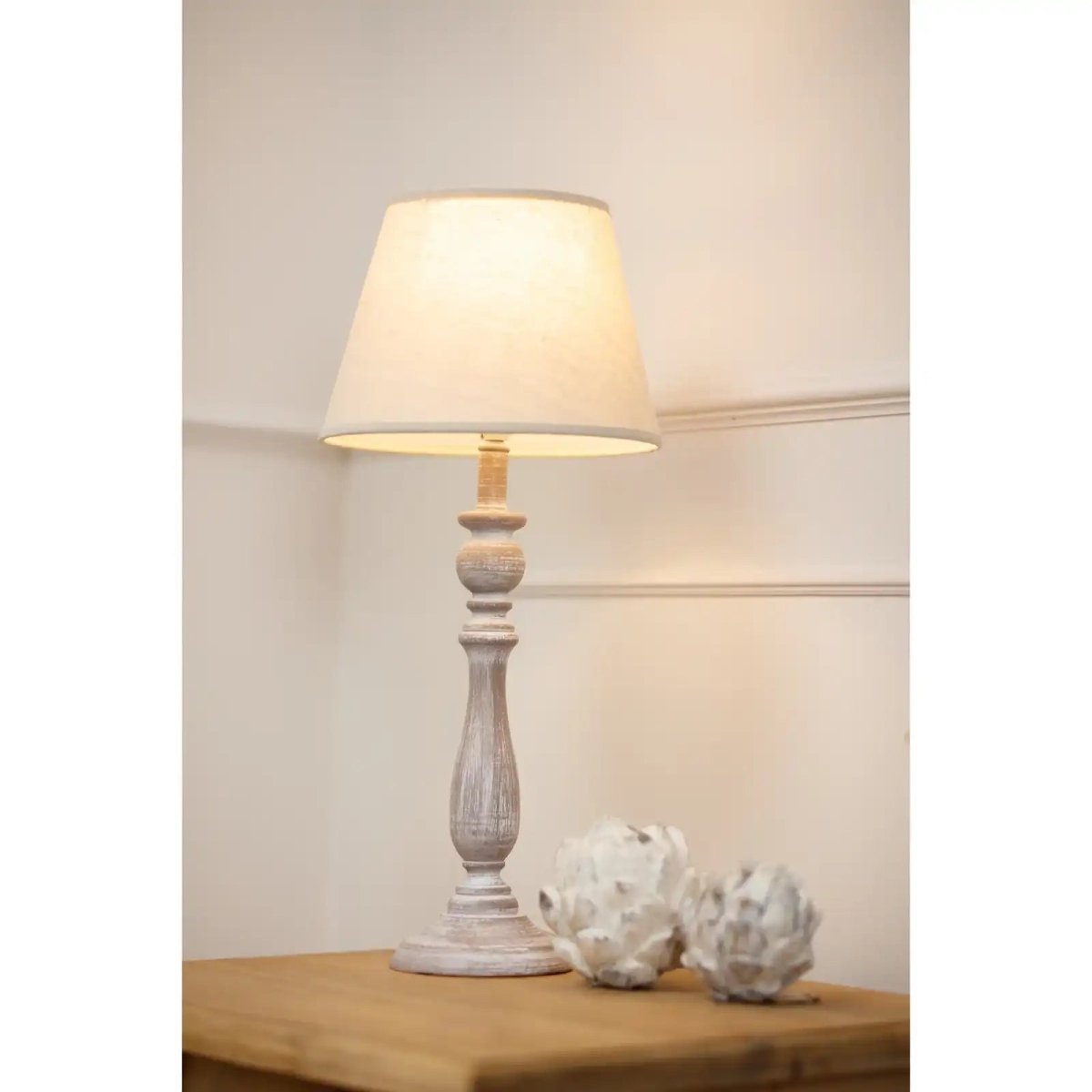 Dunum Column Table Lamp With Linen Shade - Price Crash Furniture