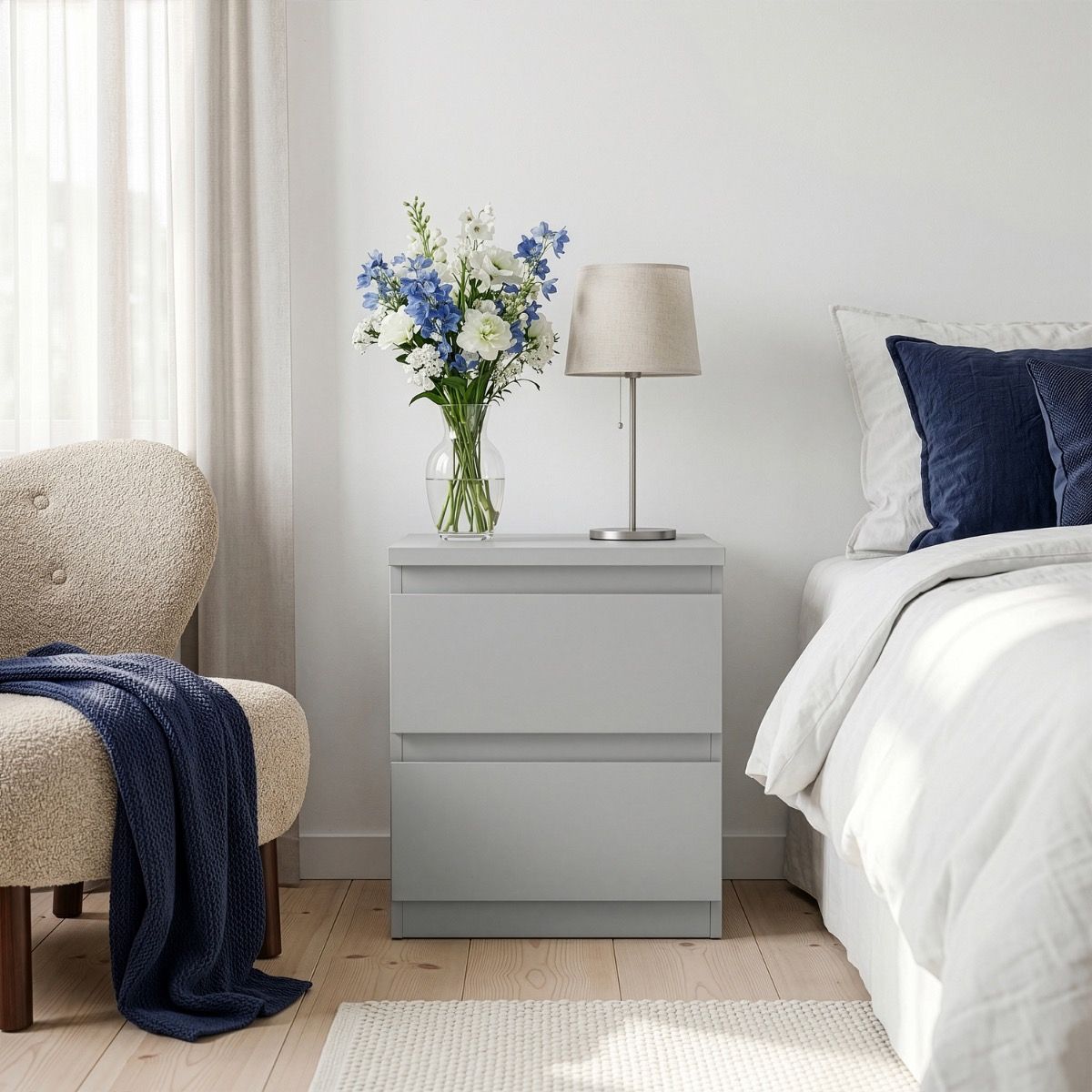 Edmore 2 Drawer Bedside Table In Light Grey - Price Crash Furniture