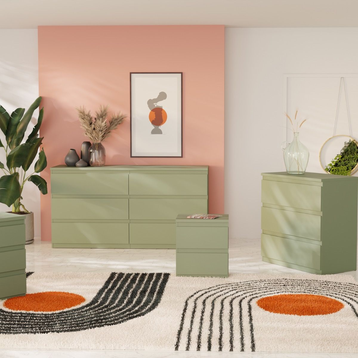 Edmore 2 Drawer Bedside Table In Sage Green - Price Crash Furniture