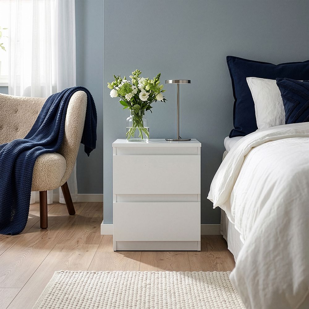 Edmore 2 Drawer Bedside Table In White - Price Crash Furniture