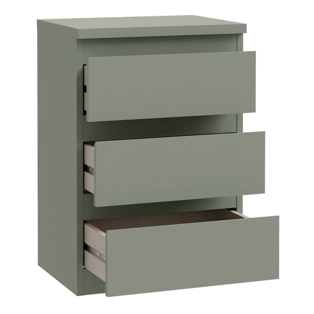 Edmore 3 Drawer Bedside Cabinet In Sage Green - Price Crash Furniture