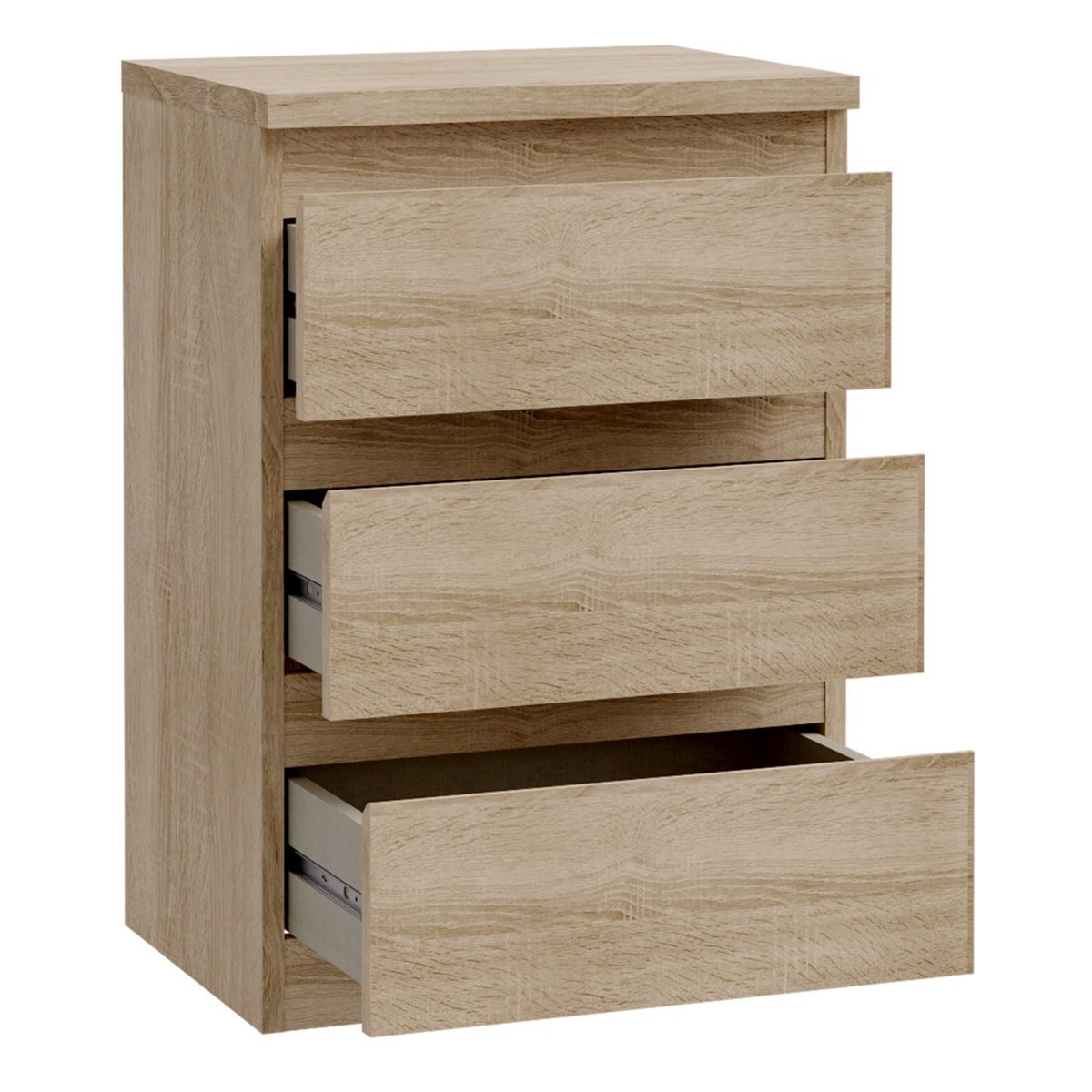 Edmore 3 Drawer Bedside Cabinet In Sonoma Oak - Price Crash Furniture