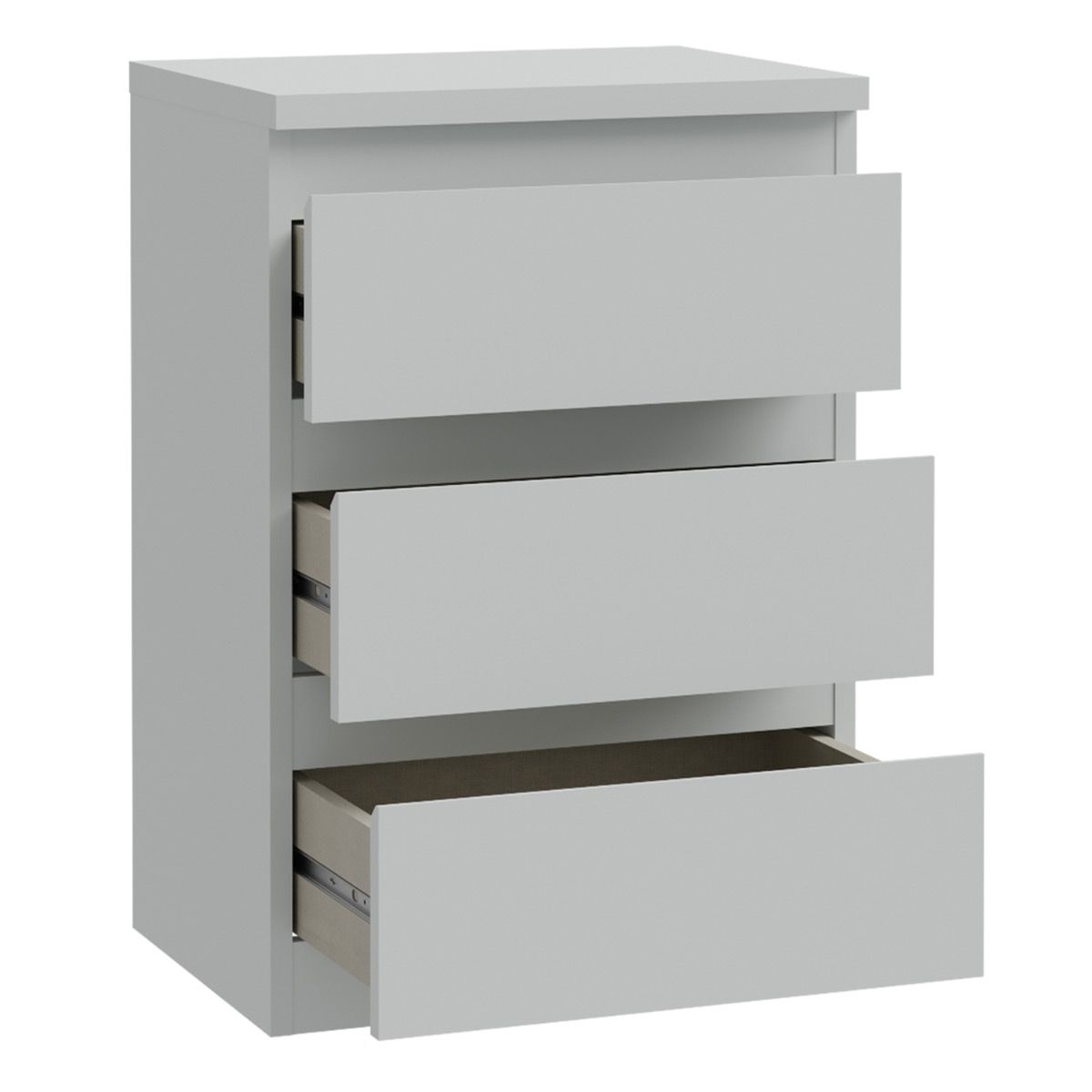 Edmore 3 Drawer Bedside Table In Light Grey - Price Crash Furniture