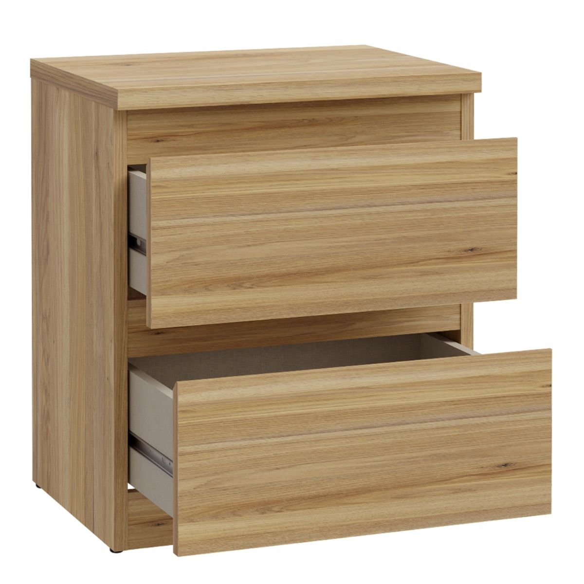 Edmore 3 Drawer Bedside Table In Mauvella Oak - Price Crash Furniture