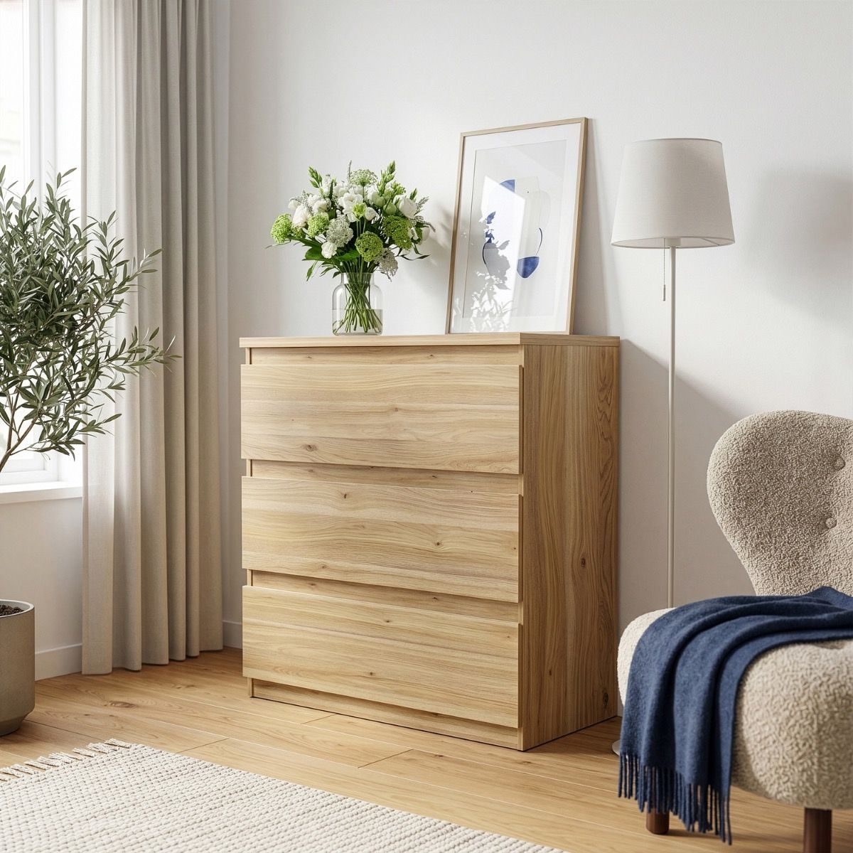 Edmore 3 Drawer Chest In Mauvella Oak - Price Crash Furniture