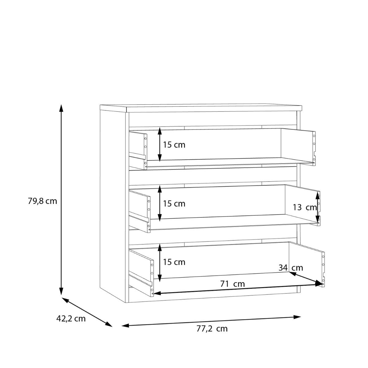 Edmore 3 Drawer Chest In Mauvella Oak - Price Crash Furniture