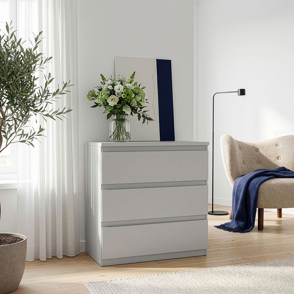 Edmore 3 Drawer Chest of Drawers In Light Grey - Price Crash Furniture
