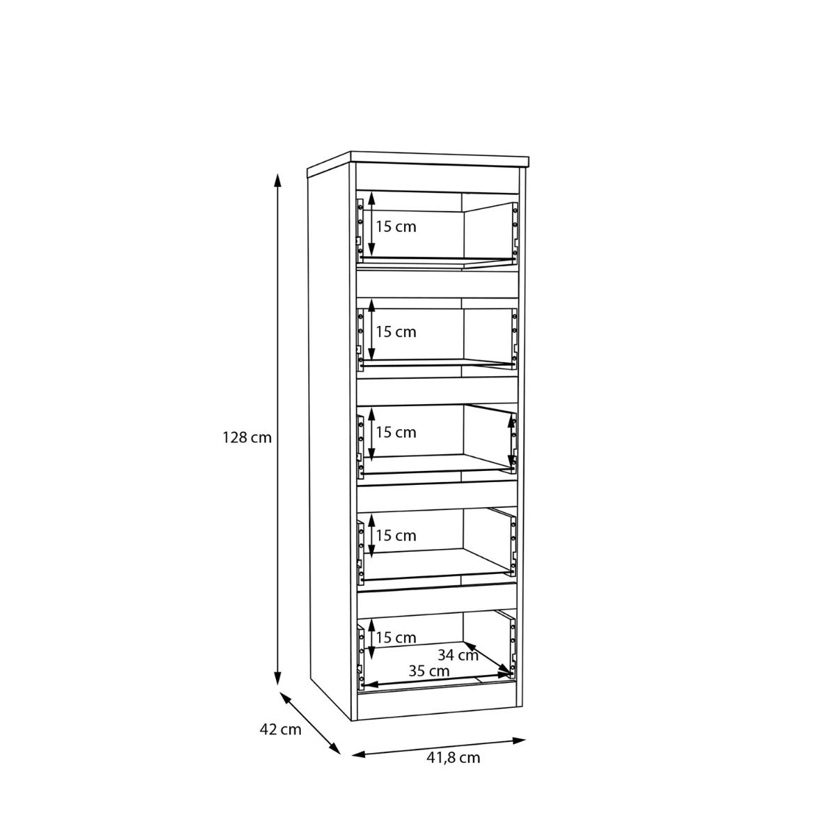Edmore 5 Drawer Tall Narrow Chest of Drawers Tallboy In Mauvella Oak - Price Crash Furniture