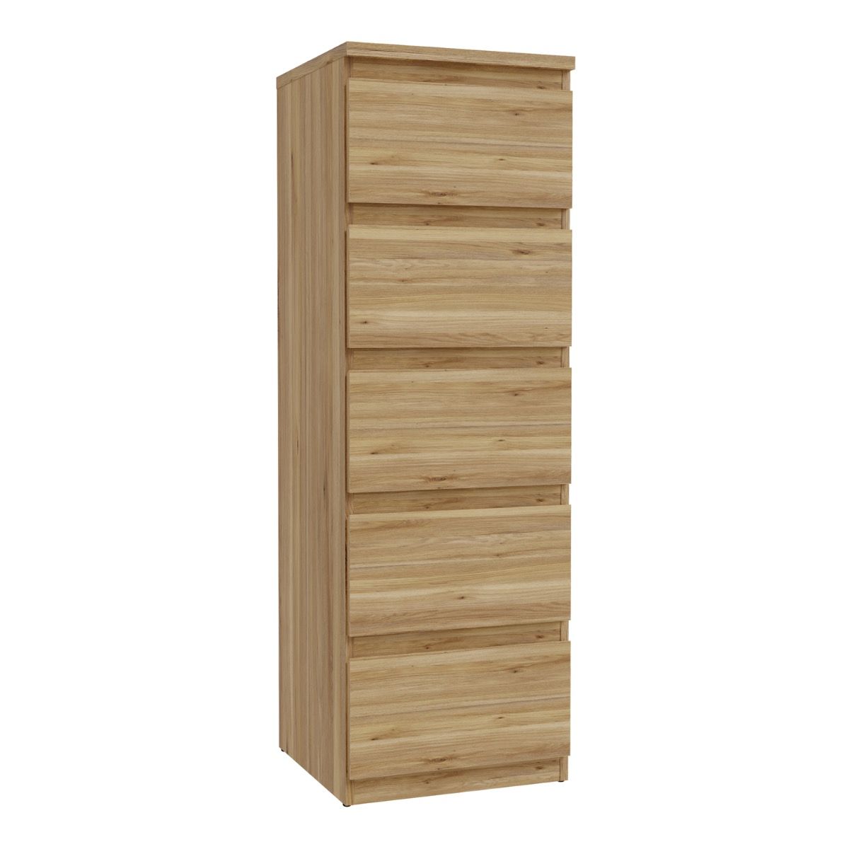 Edmore 5 Drawer Tall Narrow Chest of Drawers Tallboy In Mauvella Oak - Price Crash Furniture