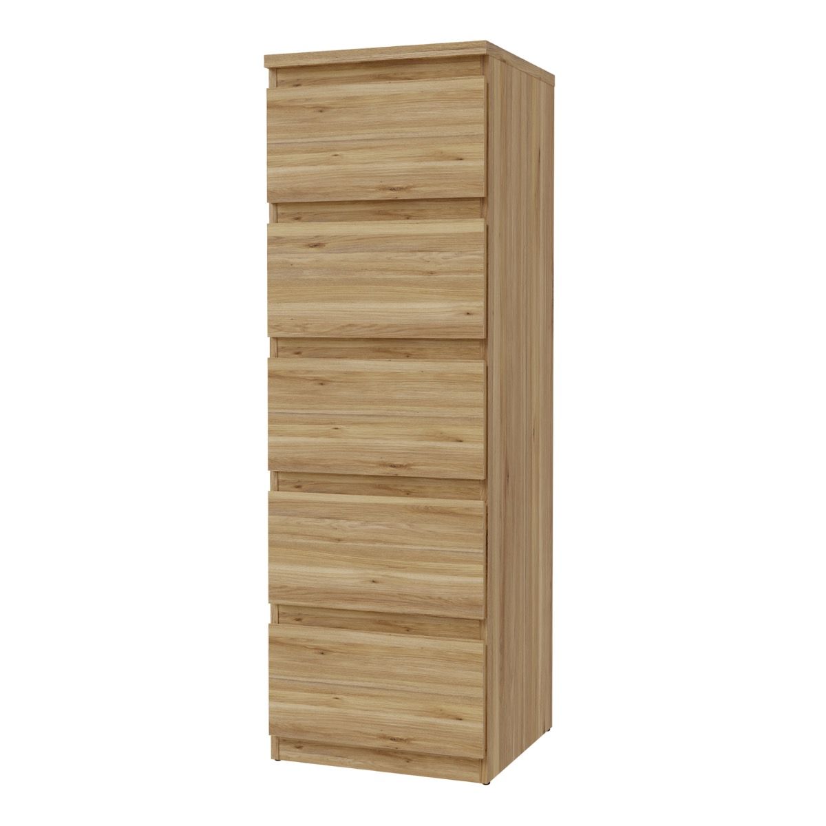 Edmore 5 Drawer Tall Narrow Chest of Drawers Tallboy In Mauvella Oak - Price Crash Furniture