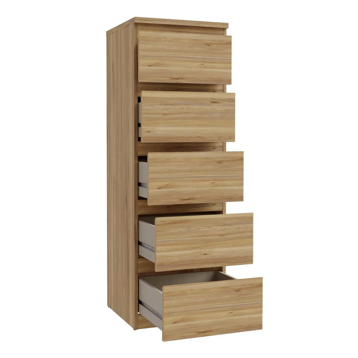 Edmore 5 Drawer Tall Narrow Chest of Drawers Tallboy In Mauvella Oak - Price Crash Furniture