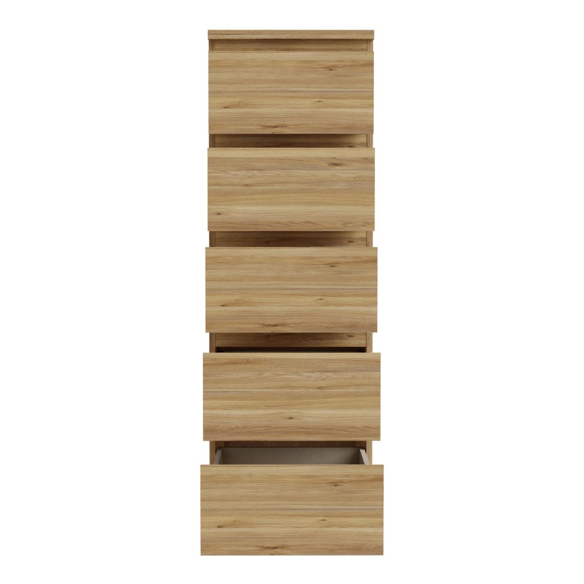 Edmore 5 Drawer Tall Narrow Chest of Drawers Tallboy In Mauvella Oak - Price Crash Furniture