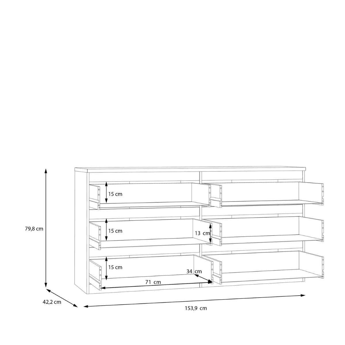 Edmore 6 Drawer Wide Chest of Drawers In Light Grey - Price Crash Furniture