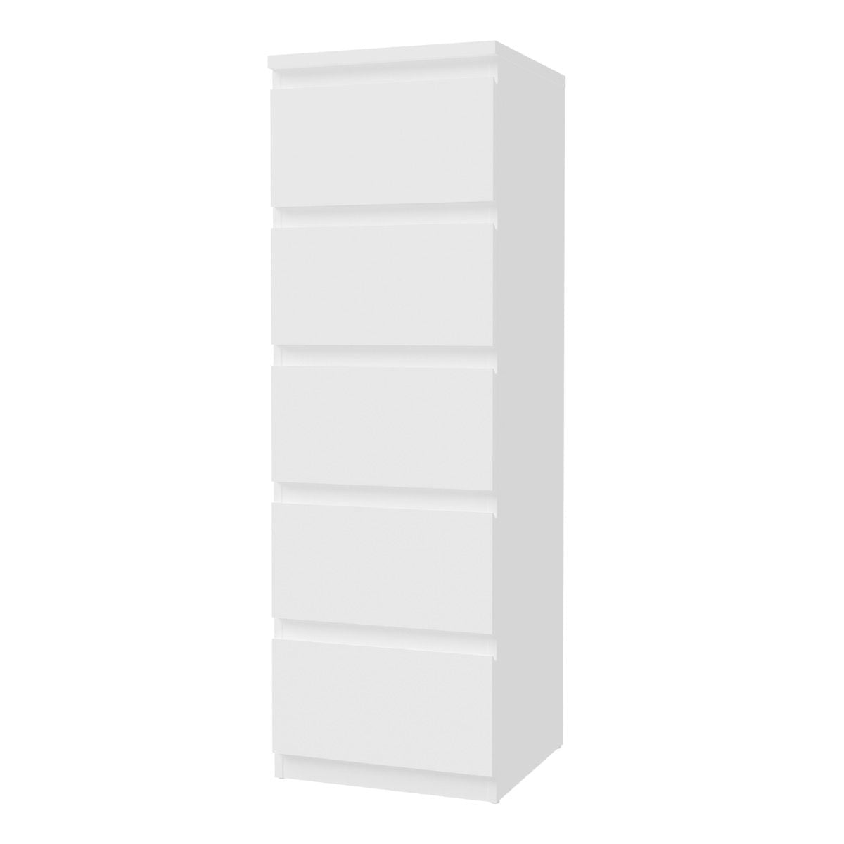 Edmore Tallboy 5 Drawer Tall Narrow Chest of Drawers In White - Price Crash Furniture