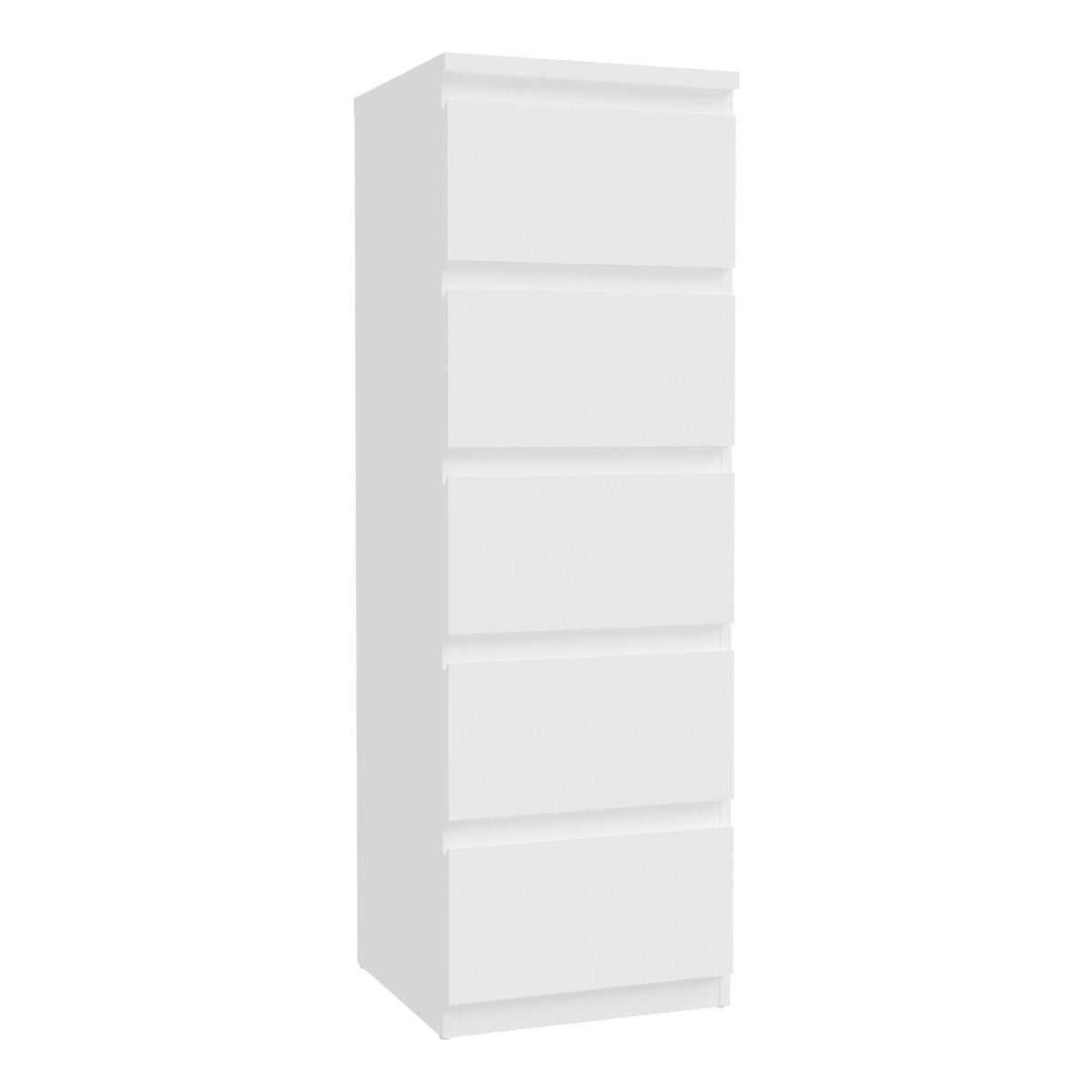 Edmore Tallboy 5 Drawer Tall Narrow Chest of Drawers In White - Price Crash Furniture