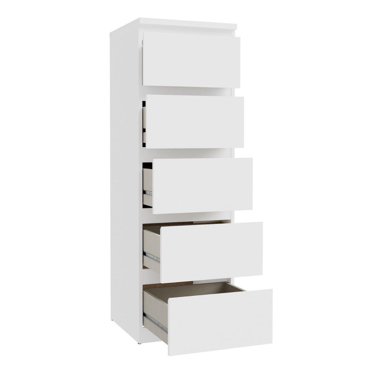 Edmore Tallboy 5 Drawer Tall Narrow Chest of Drawers In White - Price Crash Furniture