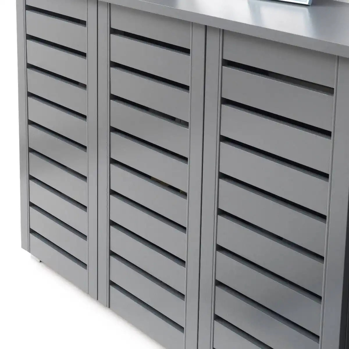 Essentials 3 Door Slatted Shoe Cabinet in Dark Grey by TAD - Price Crash Furniture
