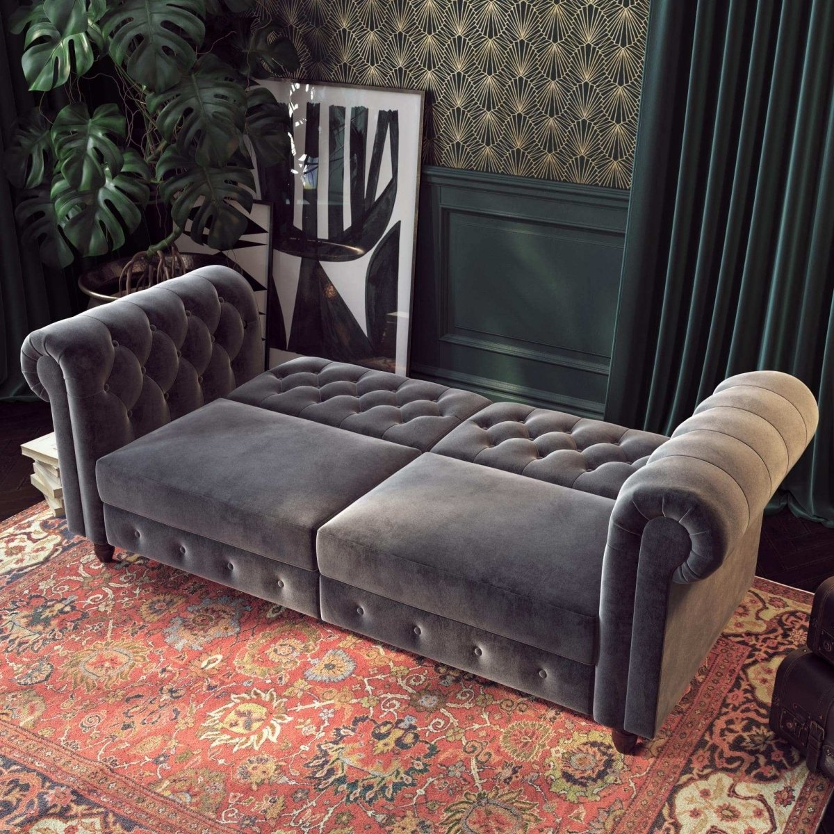 Felix Chesterfield Sofa Bed - Grey Velvet by Dorel - Price Crash Furniture