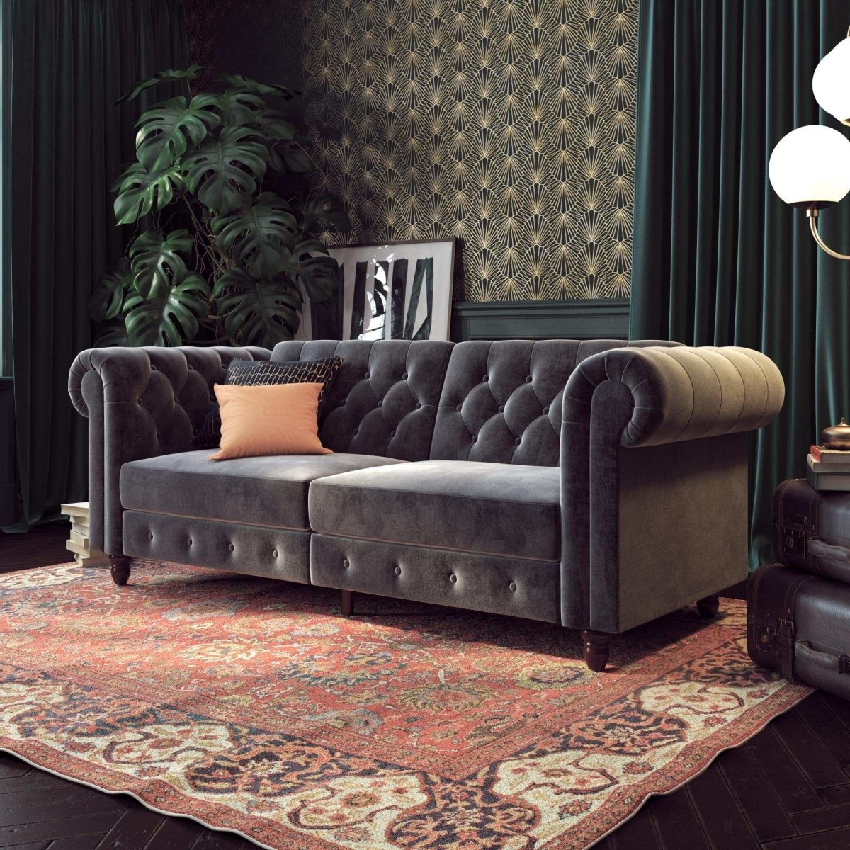 Felix Chesterfield Sofa Bed - Grey Velvet by Dorel - Price Crash Furniture