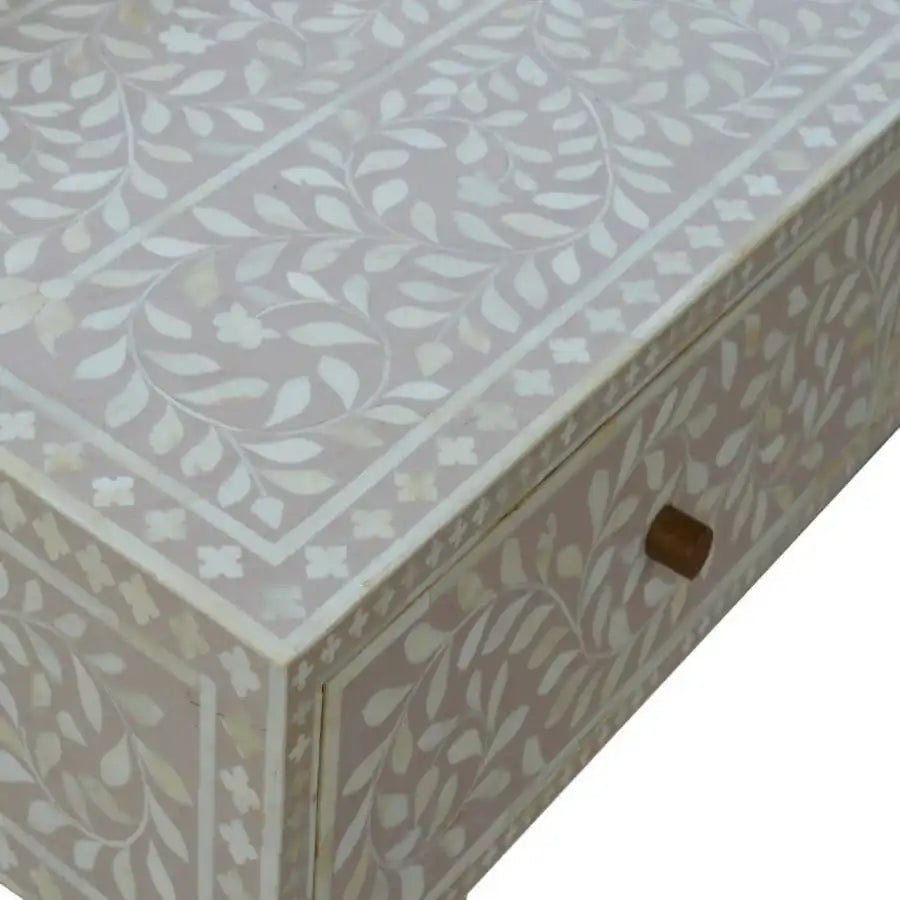 Floral Bone Inlay Console Table in Light Taupe - Price Crash Furniture