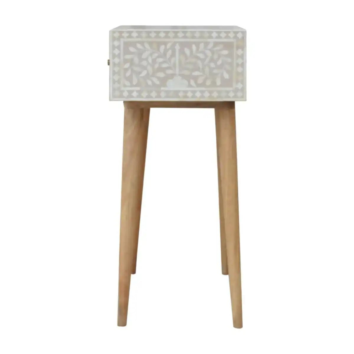 Floral Bone Inlay Console Table in Light Taupe - Price Crash Furniture